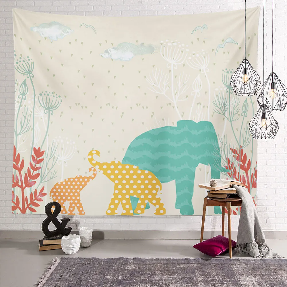 

Custom Cartoon Children's Room Elephant Tapestry Home Living Room Decor Wall Hanging Tapestries Blanket for Bedroom 21-12-1-46