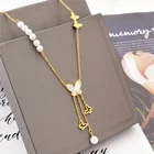 Цепочка-чокер из нержавеющей стали 316L с жемчужными бабочками и ракушками