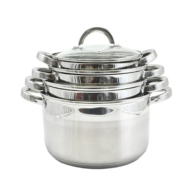Кастрюля из нержавеющей стали с крышкой закаленного стекла 5 слойная Капсульная