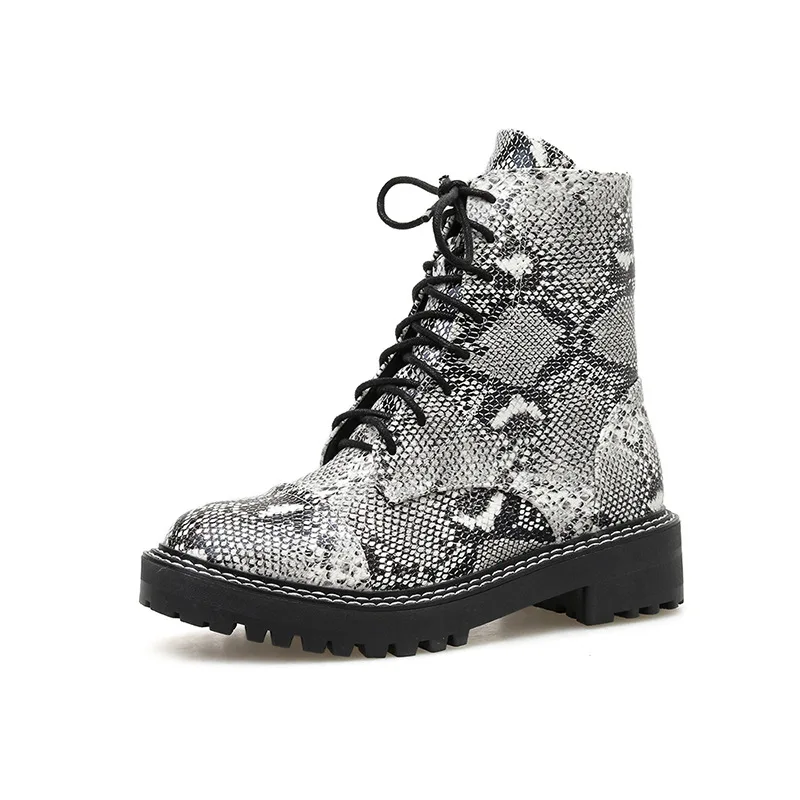 

in autumn New fashion snake up thick heel short and winter of 2021 women's boots lace