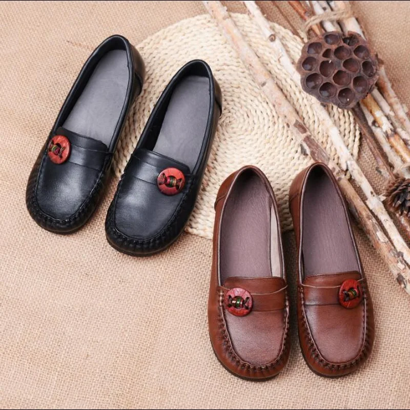 2020 Women Shoes Handmade Loafers Women Flats Genuine Leather Shoes Flat Women Moccasins Soft Bottom Ladies Shoes Plus Size 41