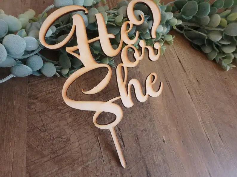 

Gender Reveal Cake topper wooden cake topper He or she cake topper Boy or Girl cake pick wood cake toppers rustic cake pick