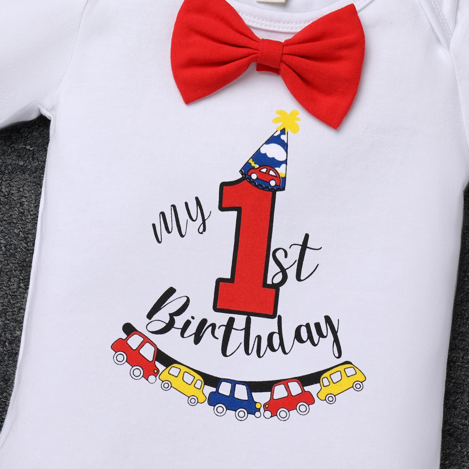 6-18M Baby Boy Clothes Short Sleeve Romper Bodysuit + Shorts Birthday 2pcs Outfits Number And Letter Print Bow Tie - купить по