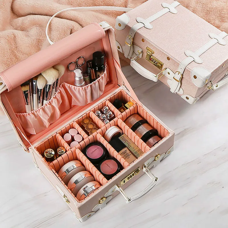 

New Professional Makeup Organizer Password Lock Cosmetic Storage Case Bolso Mujer Travel Large Capacity Storage Bag Suitcases