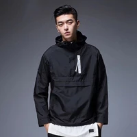 mens fashion side slit pocket casual half zip hoodie japanese youth pullover solid color outerwear harajuku mens clothing