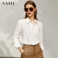 amii minimalism summer shirts for women fashion button loose blouse office lady vinatge blusas long sleeve female tops 12130224
