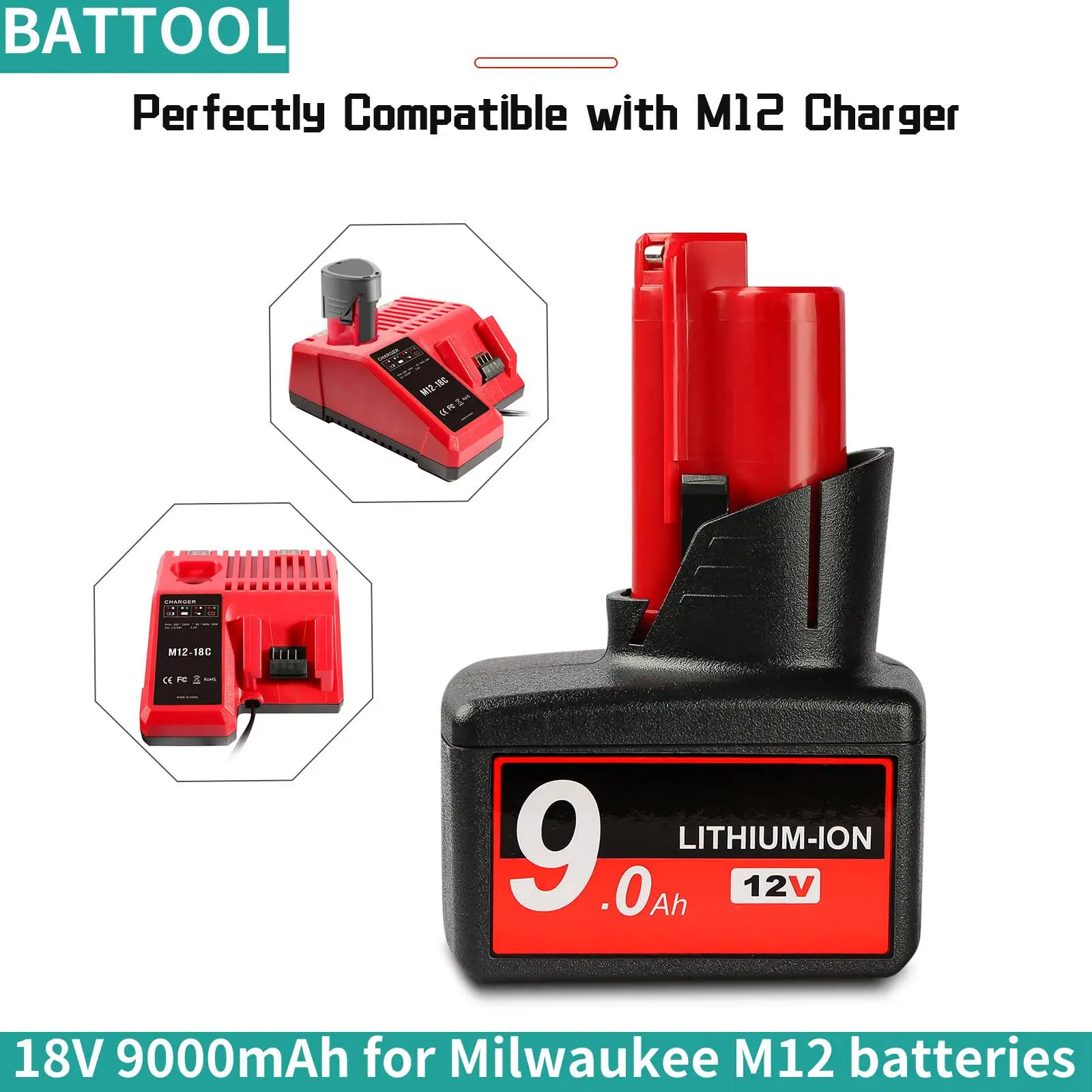 Литий-ионный аккумулятор M12 18 в 9000 мАч для Milwaukee литий-ионный 48-11-2420 48-11-2411 48-11-2440