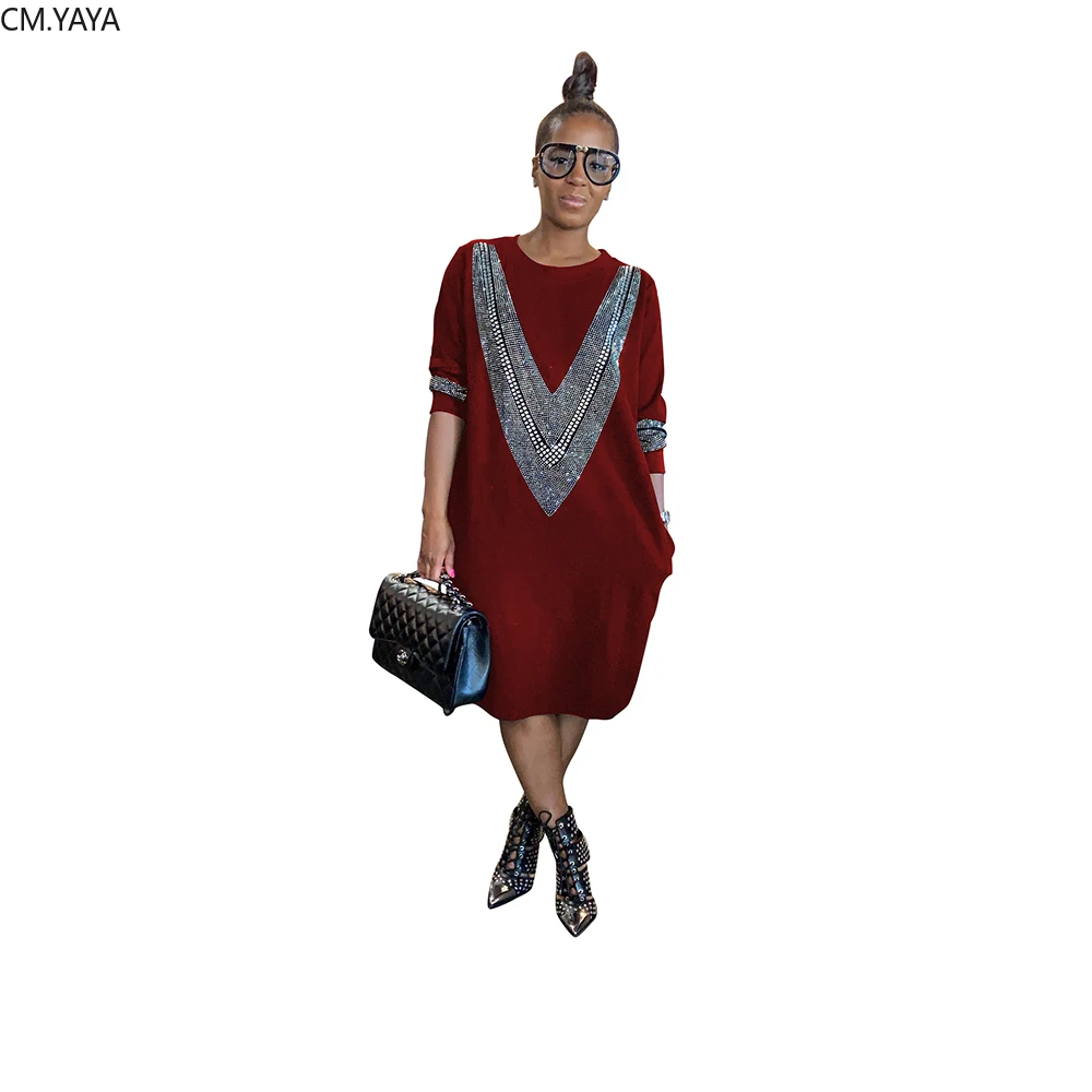 Женское платье-миди с круглым вырезом длинным рукавом до колена | Женская одежда