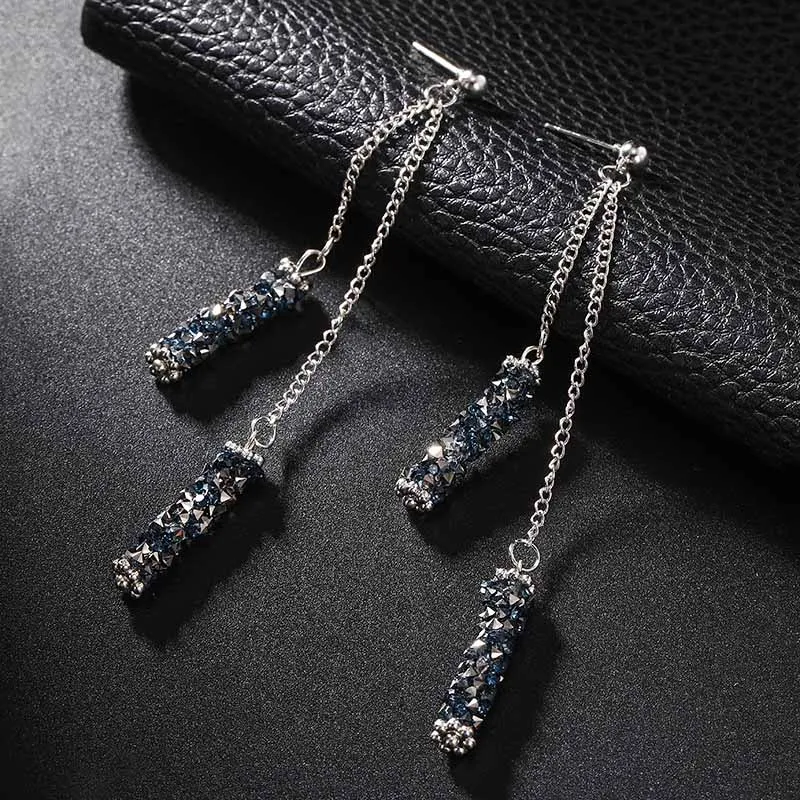 Горячая Распродажа корейские длинные серьги с кисточками эффектные голубые