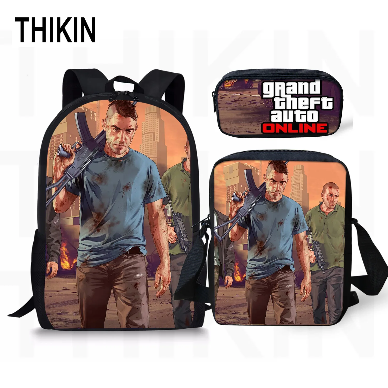 as picture THIKIN Grand Theft Auto школьные сумки для подростков мальчиков 3 шт./компл. сумки на плечо крутая игра GTA рюкзак комплект для детей; обувь для девочек; обувь для студентов; Mochila - Цвет: as picture