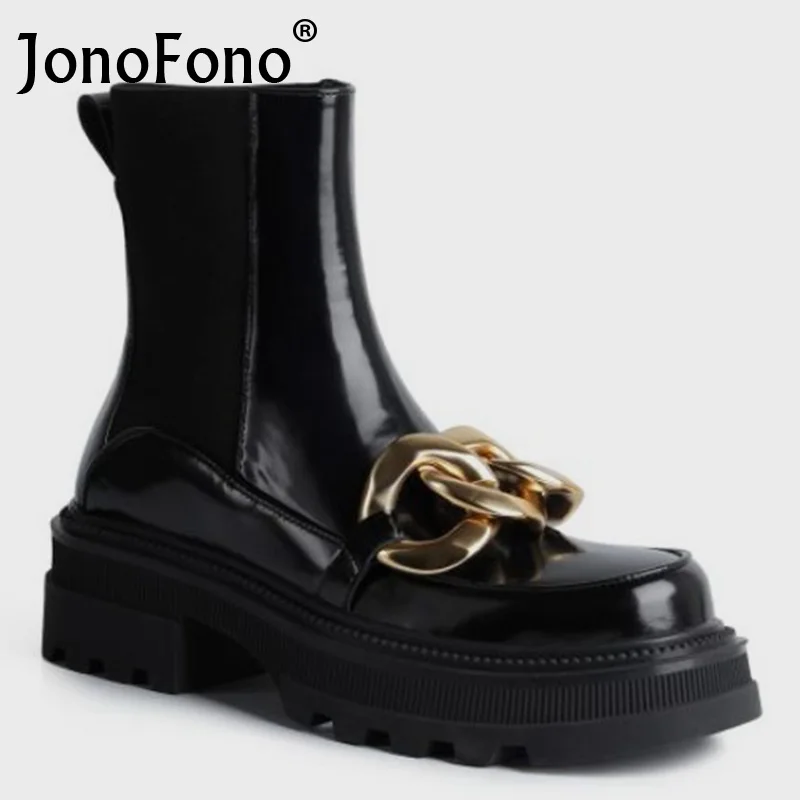 Женские ботильоны на толстой подошве с металлическими цепочками | Обувь