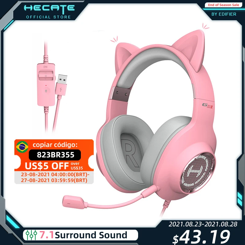 HECATE G2II розовая игровая гарнитура наушники с кошачьими ушками 7 1 виртуальный