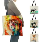 Сумка-тоут женская, с акварельными рисунками животных, складная