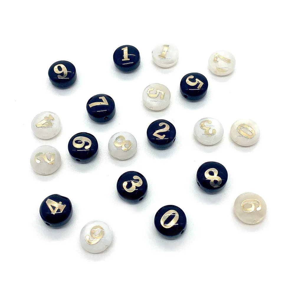 

Wholesale Natural Shell Round Bead 8mm White Black Arabic Numerals Shell Bead for Jewelry Making DIY Necklace Bracelet Accessory