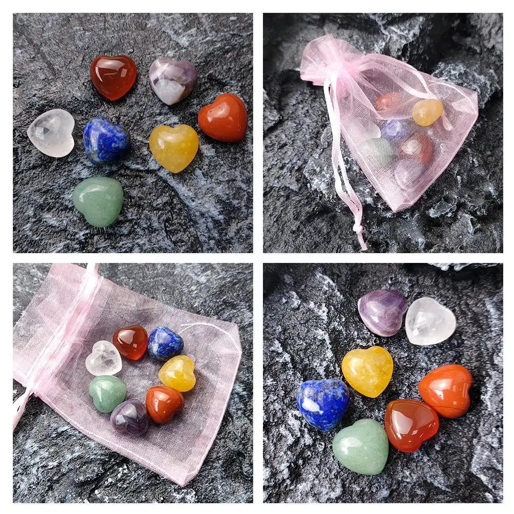 

7PCS/set Natural Crystal 7 Chakras Hearts Energy Stone Meditation Gemstone Lapis Ornaments Clear Healing Quartz Amethyst He K1H5