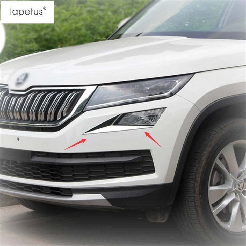 Lapetus Accessories Fit For Skoda Kodiaq Front Fog Lights Lamps Eyelid Eyebrow Strip Molding Cover Kit Trim / ABS