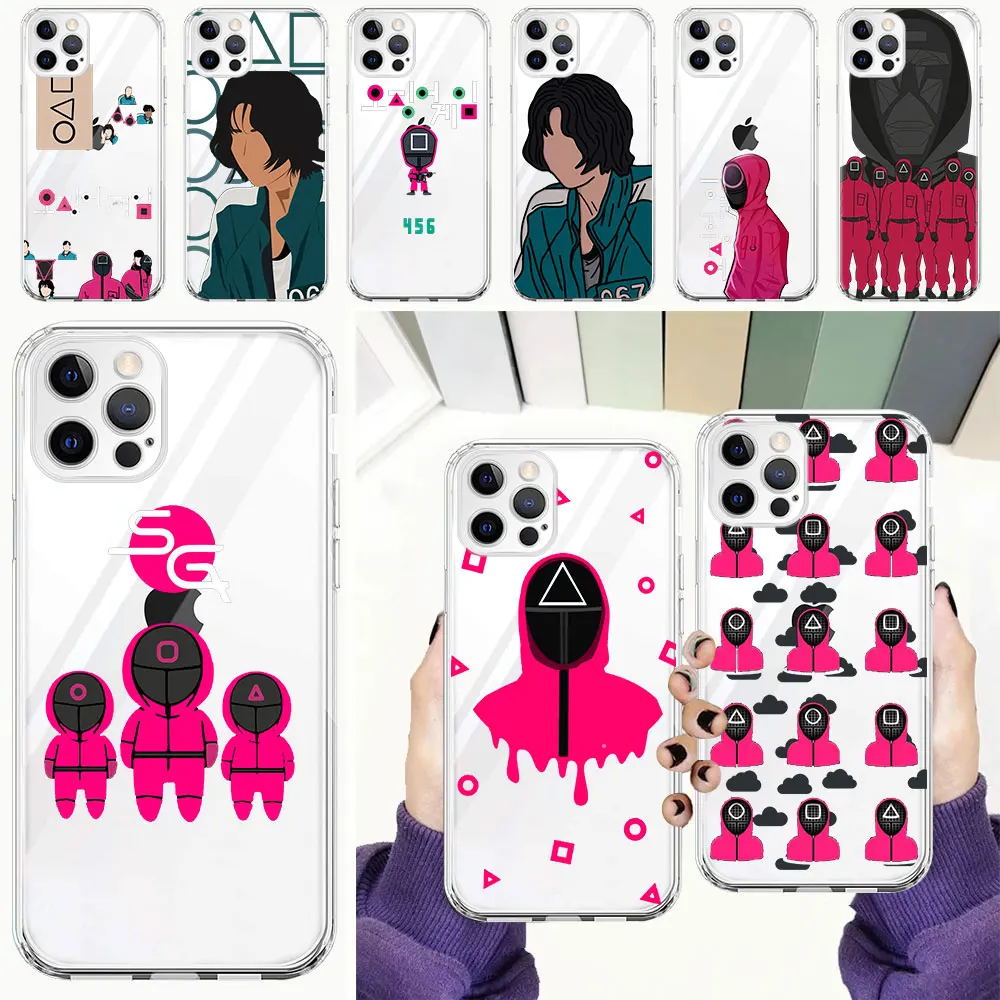 

Squid Game New Gift Funda Phone Case For iPhone 13 11 12 Pro Max X XR XS 7 8 Plus SE 2020 Soft Silicone Clear Luxury Cover Coque