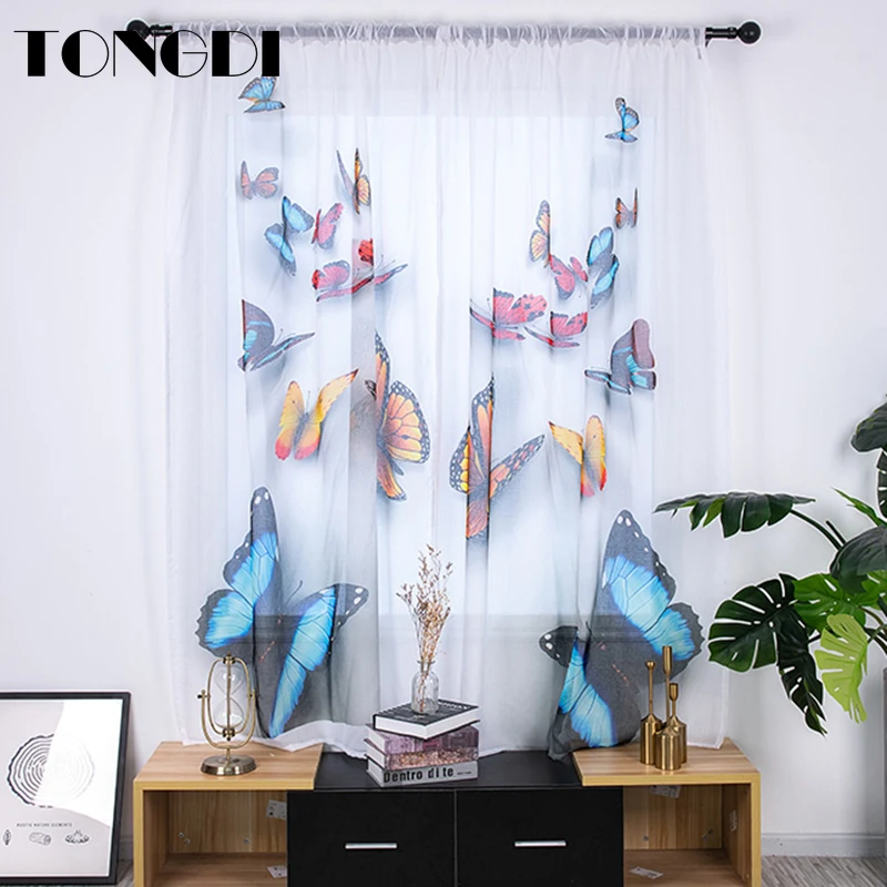 TONGDI 2 шт. Белый Тюль с цифровой печатью занавеска Элегантный Прозрачный декор