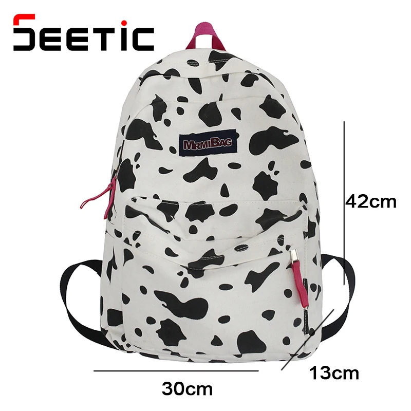 

SEETIC Canvas Backpack Women High Capacity School Bag For Teenage Girl Quality Leopard Backpack Female Student Travel Bag