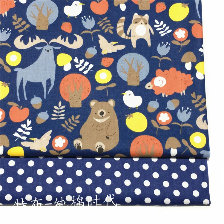 160x50 см твиловая хлопковая ткань темно синего цвета с изображением лесных