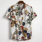 KANCOOLD Летняя мужская рубашка, Мужская Этническая рубашка с воротником-стойкой из хлопка и льна с коротким рукавом, свободная Гавайская Хенли Рубашка, гавайская рубашка