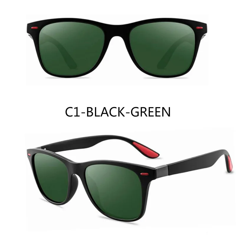 C1-BLACK-GREEN Поляризационные солнцезащитные очки для мужчин и женщин, для вождения, квадратная оправа, солнцезащитные очки, мужские очки, модные очки, зеркальное покрытие, женские очки, UV400 - Цвет линз: C1-BLACK-GREEN