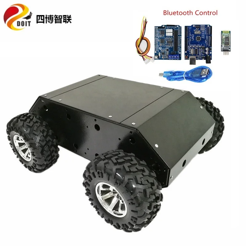 SZDOIT with Control Kit Large Load Metal 4WD Smart Car Chassis 4-Drive Robot Platform 130mm Rubber Wheel DIY Unassembled Toy | Игрушки и