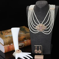 african bridal golden pearl accessories luxury algiersalgeria wedding jewelry handmade necklace earring bracelet bridal gift