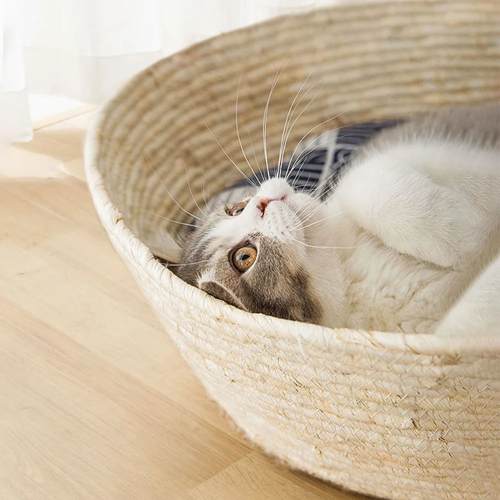 Мягкая кровать для кошек ротанговая Всесезонная универсальная летнее крутое