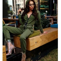 autumn new fashion women casual hooded zipper jumpsuit female solid color long sleeve streetwear drawstring jogging tracksuit