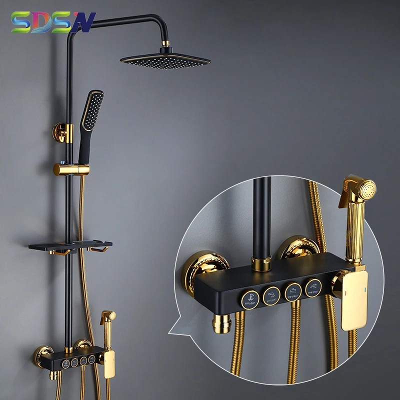 Черный золотой душевой набор SDSN квадратная дождевая верхняя душевая головка