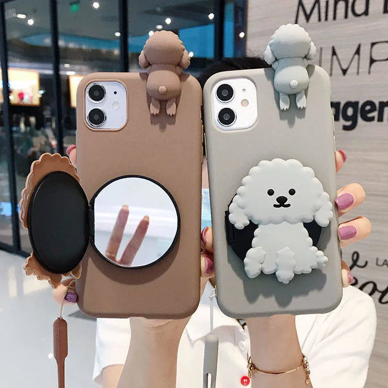Собака макияж зеркало держатель мягкий ТПУ чехол для телефона OPPO A31 A5 A9 2020 A12 A53 A52