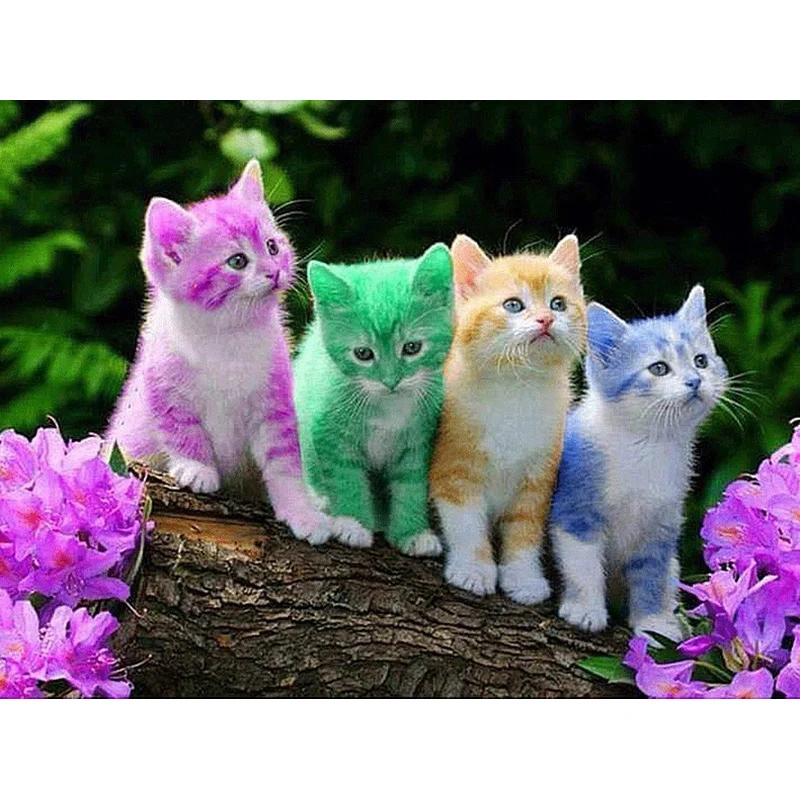 Фуюн 5D алмазов картина красочные кошка Полный Круглый алмазные мозаичные