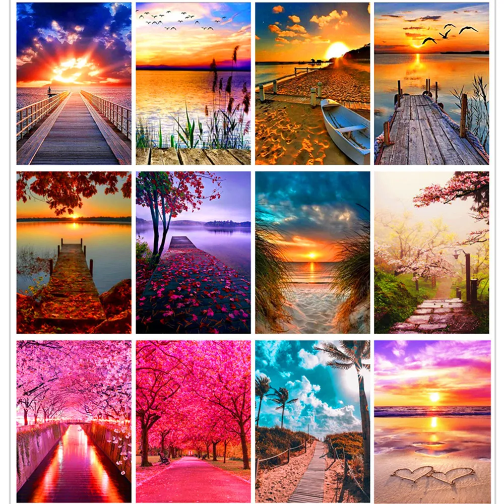 

5D Diamond Painting Sunset/Love Beach DIY Round Full Diamond Embroidery Kit Landscape Home Decoration Crafts 30*40cm