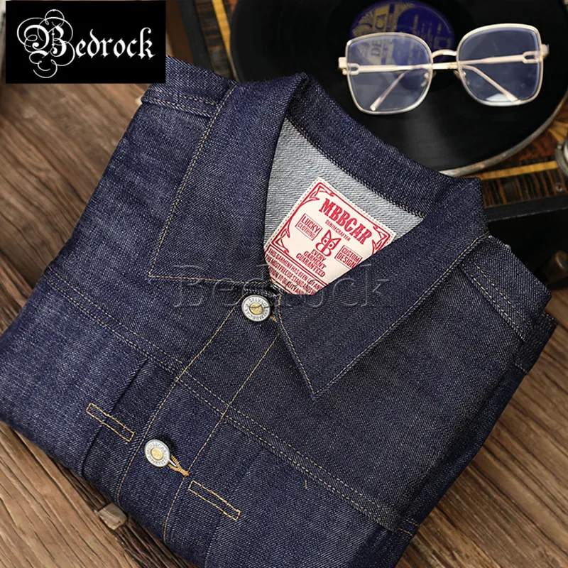 

MBBCAR 15OZ long-staple cotton raw denim jacket men TYPE1506 vintage short unwashed primary color selevdge tooling jacket 3037