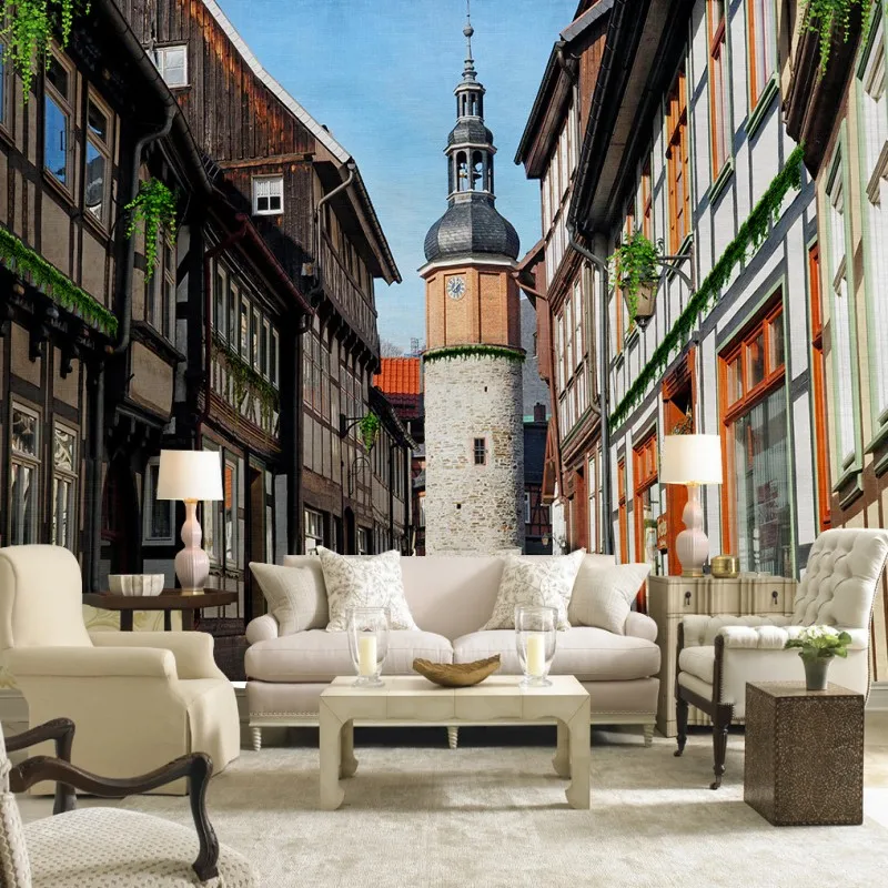 

Drop Shipping Wallpaper 3d European Design Retro Street Building Wallpaper Guest Room Decoration Backdrop Mural Wallpaper