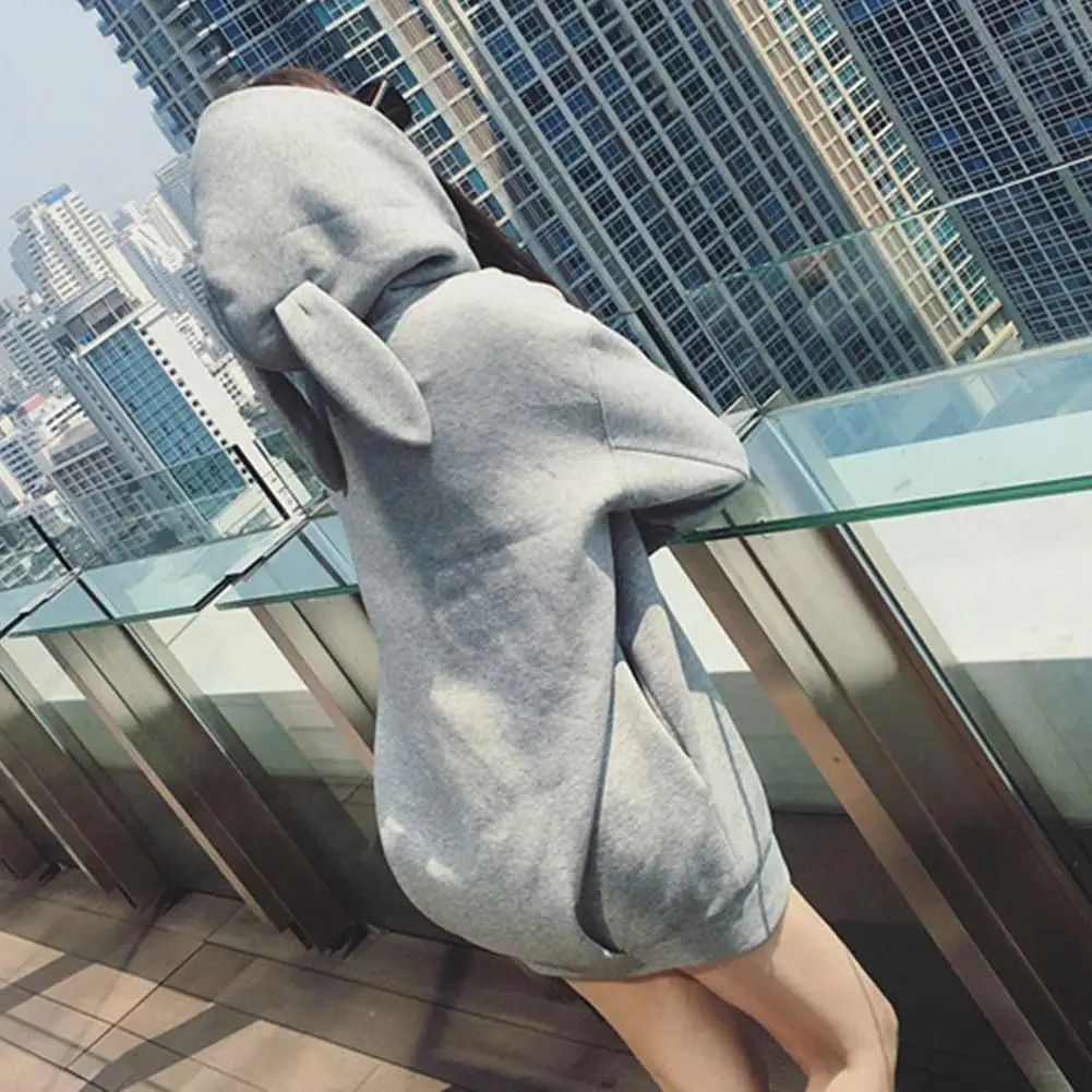 Cute Rabbit Ear Design Solid Color Hoodies Women Hooded Sweatshirts Spring Autumn Hooded Pullovers Sweatshirt Women Hoodies Top