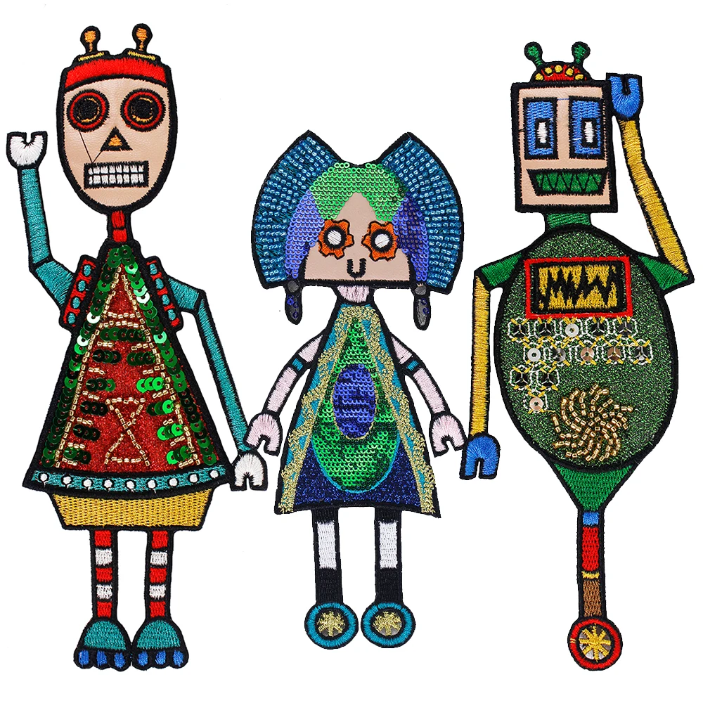 Нашивки с блестками для одежды вышивкой в виде робота 1 комплект нашивки