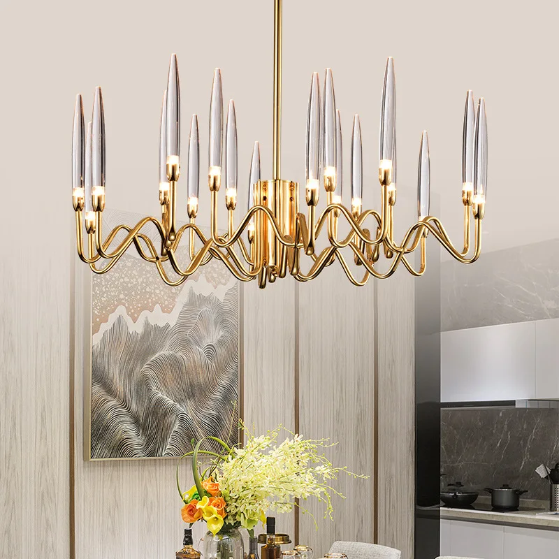 

Living Room Luxury Shiny Gold Led G4 Chandelier Post Modern Villa Lustre Luminarias Acrylic Shades Chandelier Lighting Fixtures