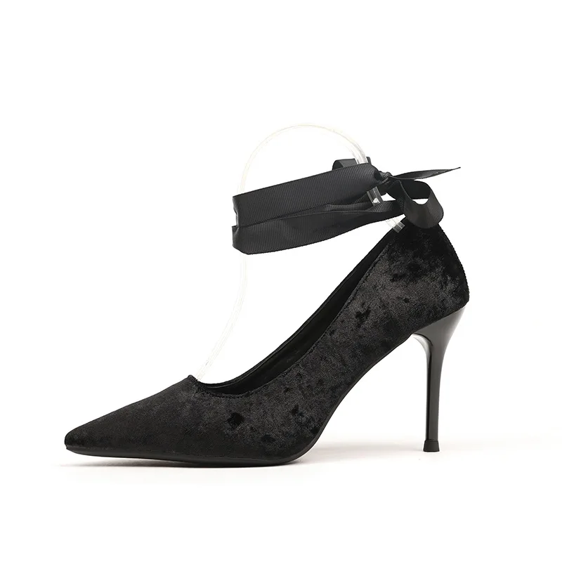 

2019 spring new European and American style wild shallow mouth super high ladies single shoes pointed stiletto heels