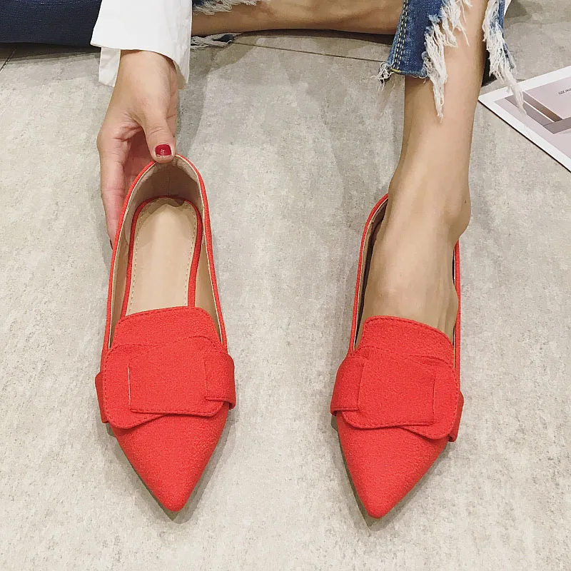 

2020 New Brand Women Shoes Flats Fashion Casual Pointed Toe Slip-On Single Shoes Office Ladies Shallow Footwear Females 40 Red