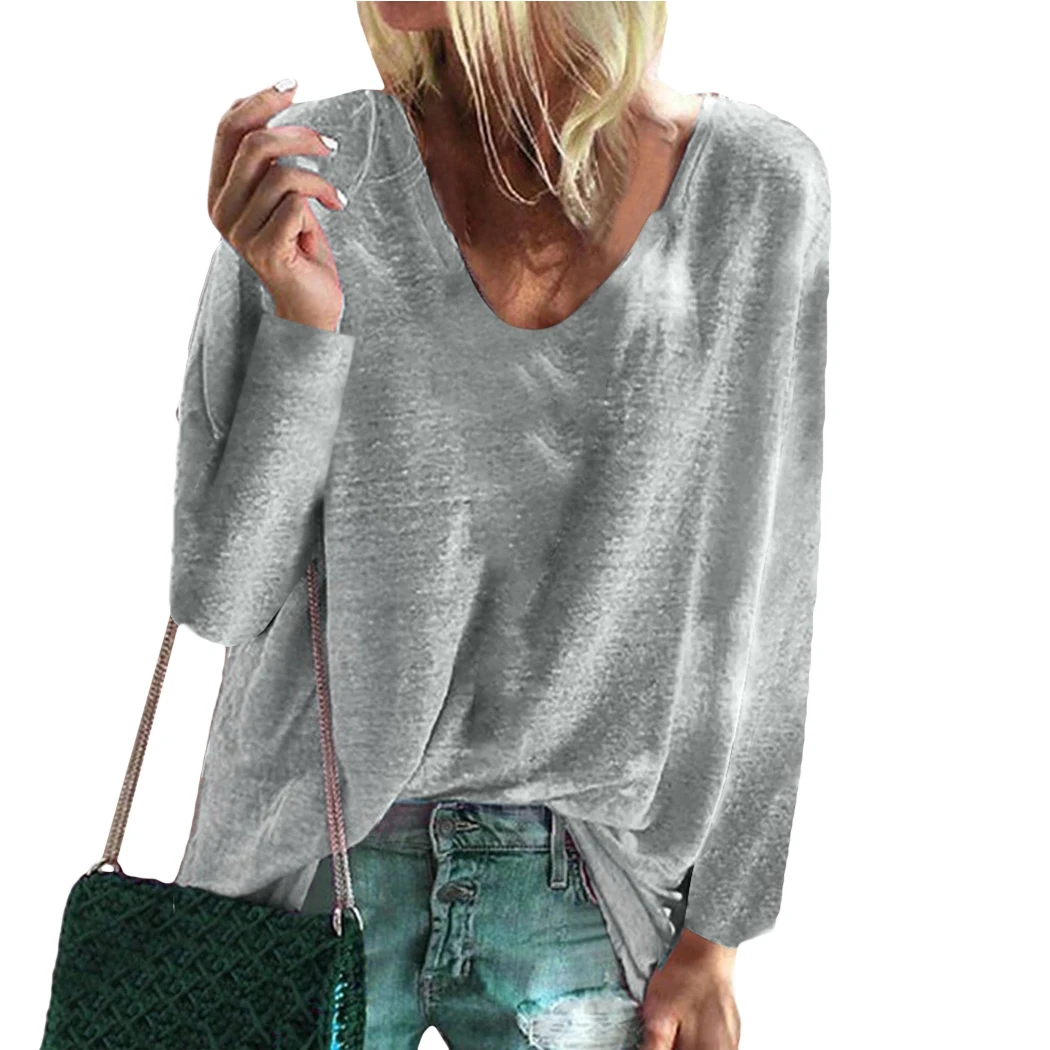 Осенняя Женская милая свободная футболка сахарного цвета с длинным рукавом и