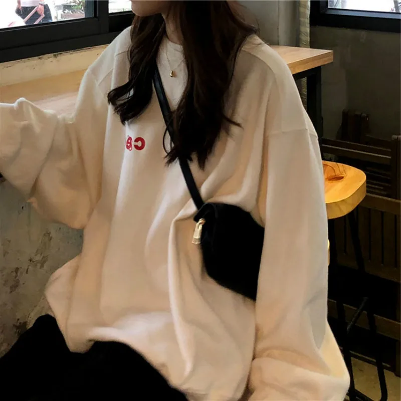 

Hoodies Women O-Neck Printed Oversize Simple Ulzzang Stylish College Students Soft All-match Popular Ins Lazy Females Spring New