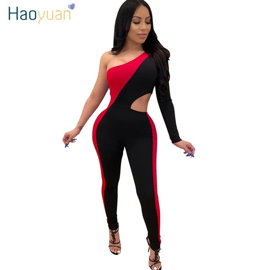 

HAOYUAN Sexy Rompers Womens Jumpsuit Stretch Summer Clother One Piece Club Body Outfits One Shoulder Backless Bodycon Overalls