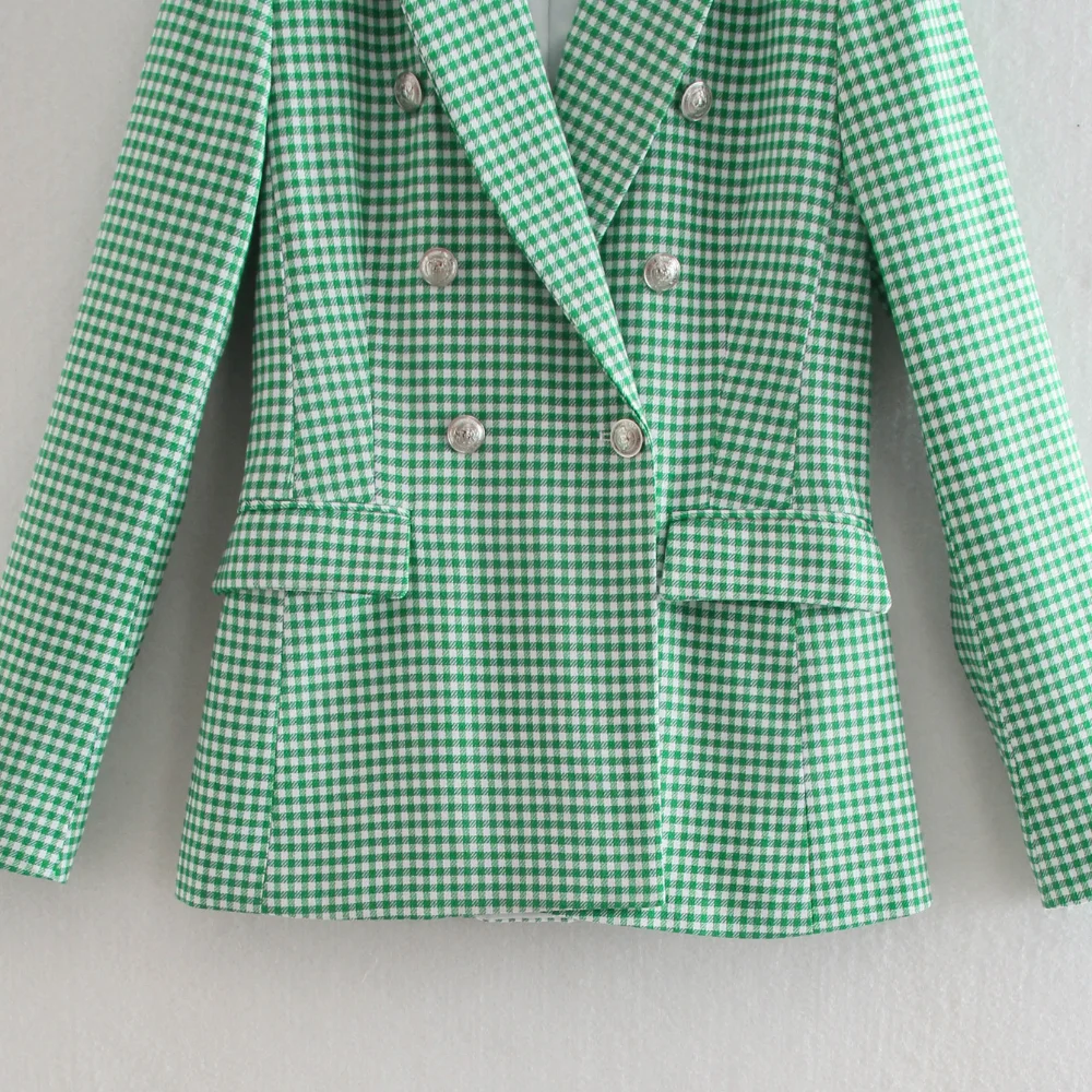

Yiyiyouni Office Lady Double Breasted Plaid Blazers Women Autumn Elegant Slim Suit Jacket Women Long Sleeve Business Blazer Coat