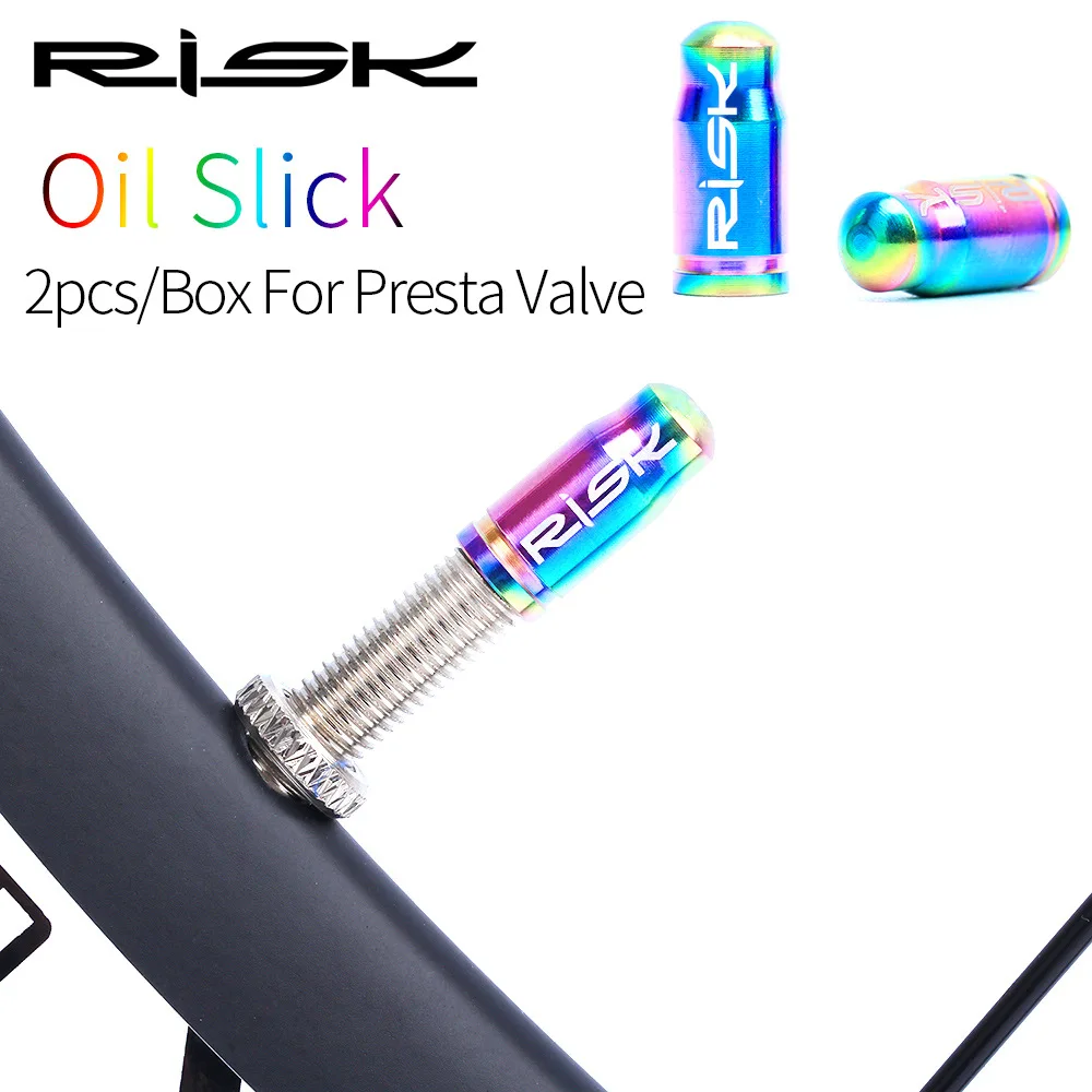 

RISK 2pcs Bicycle Schrader/Presta Valve Cap Titanium Alloy Ultralight Mountain Road Bike Tyre Cap Tire Valve Protector MTB Part