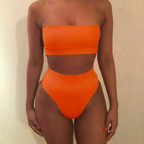 

Women Ladies Bandage Bikini Set Strapless Bandeau Top High Waist Swimwear 2PCS Swimsuit Bikinis Bathing Suit