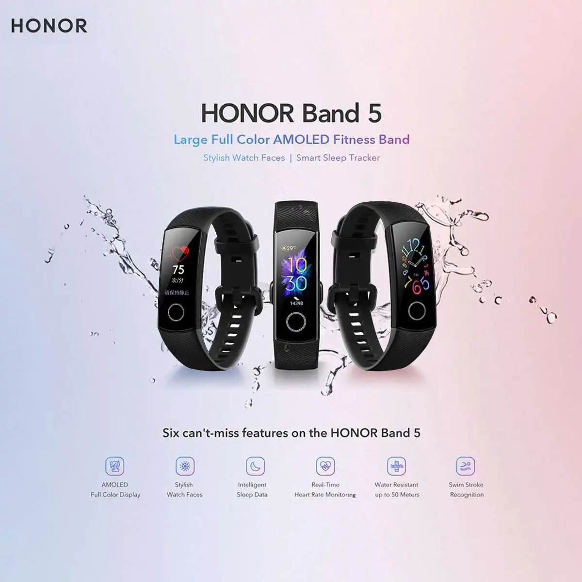 Смарт-часы huawei Honor band 5 AMOLED Смарт-часы huawei кровяное кислородное сердце яростный ftness трекер сна swiming sport trakcer gps