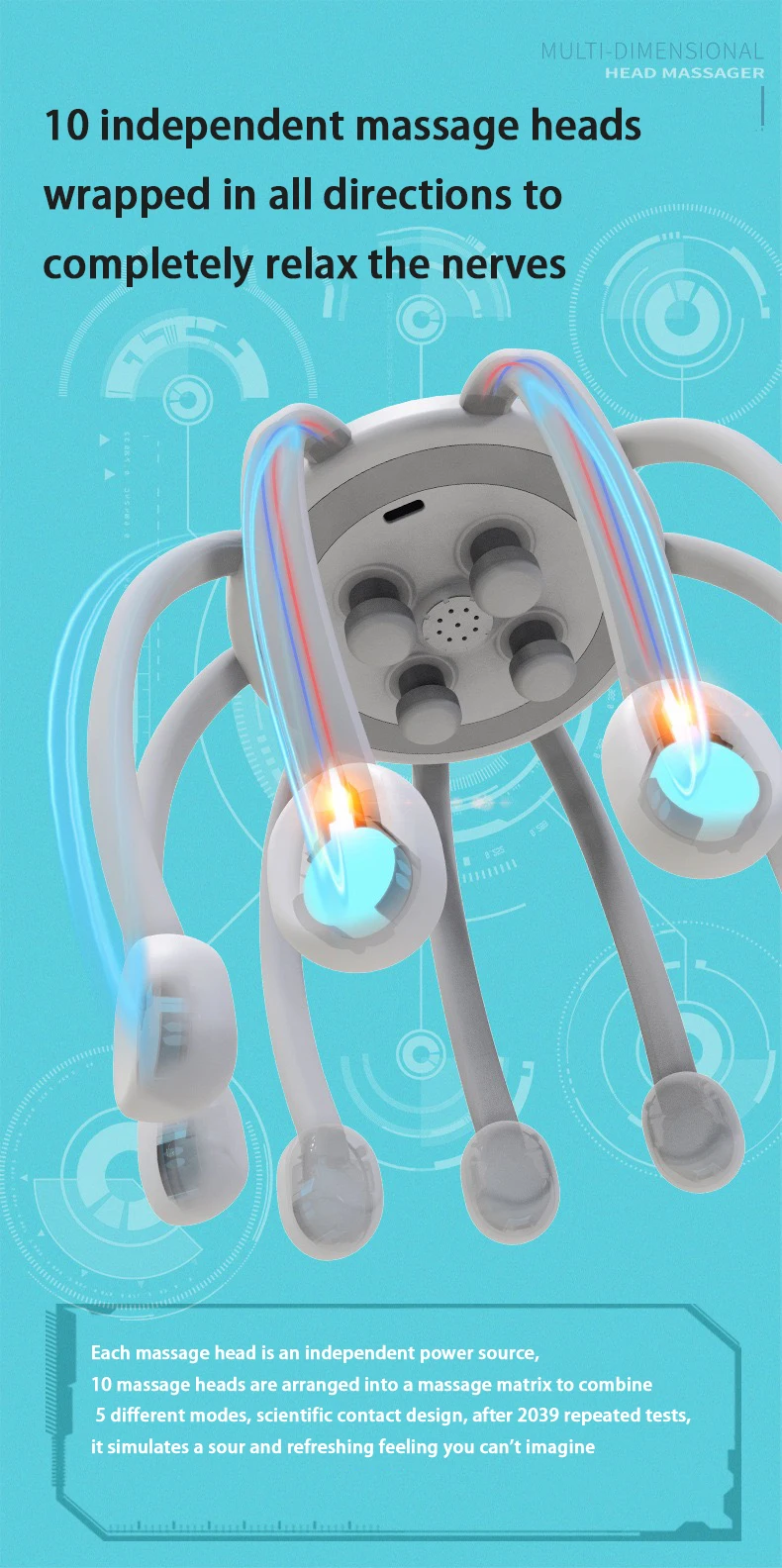 Электрический массажер расслабляет кожу головы способствует кровообращению