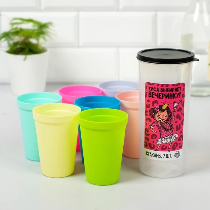 Набор пластиковых стаканчиков &quotКиса выбирает вечеринку&quot 7 шт 5034657|Стакан| |